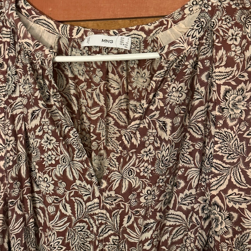 Mango brand Bordeaux burgundy and cream floral tiered mini dress - Picture 3 of 5